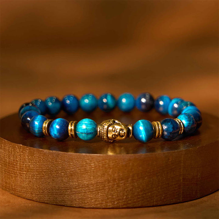 Buddha Stonesブルーグリーンレッドタイガーアイ 仏陀頭 バランスブレスレット