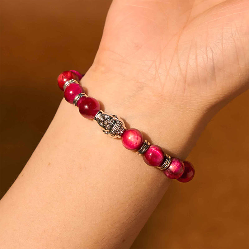 Buddha Stonesブルーグリーンレッドタイガーアイ 仏陀頭 バランスブレスレット