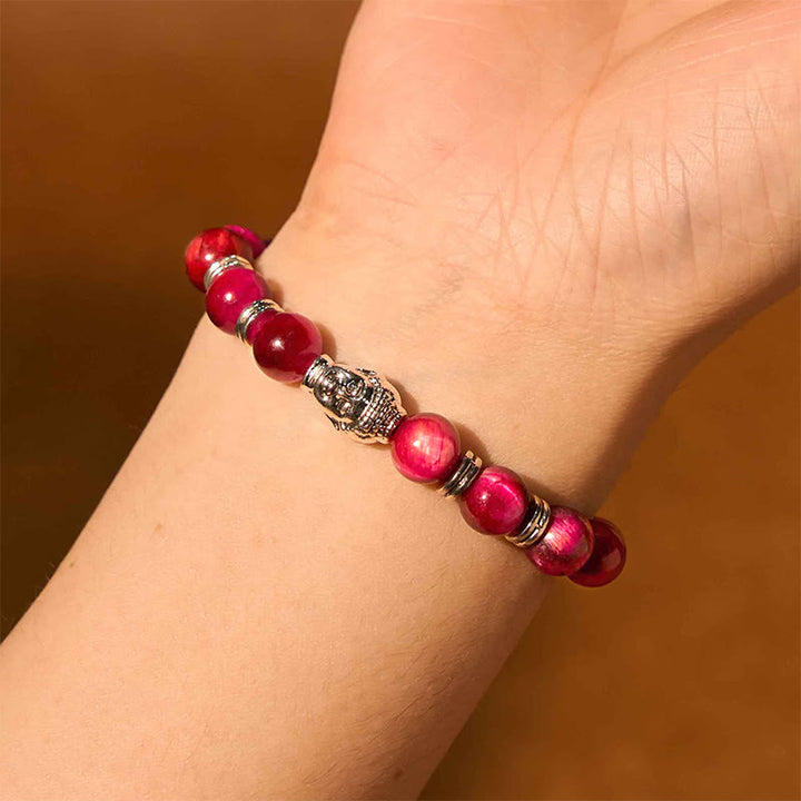 Buddha Stonesブルーグリーンレッドタイガーアイ 仏陀頭 バランスブレスレット