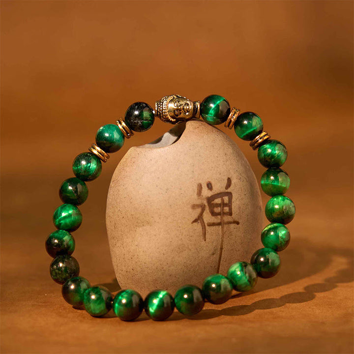 Buddha Stonesブルーグリーンレッドタイガーアイ 仏陀頭 バランスブレスレット