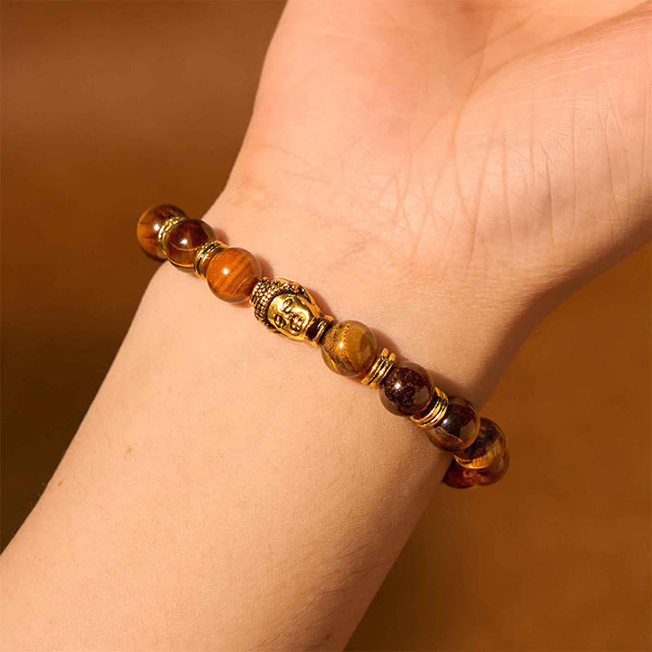 Buddha Stonesブルーグリーンレッドタイガーアイ 仏陀頭 バランスブレスレット