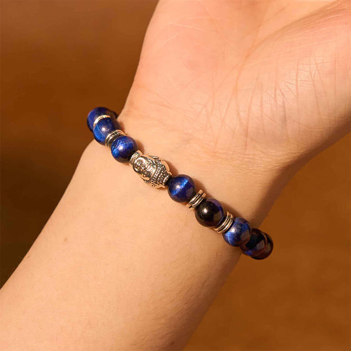 Buddha Stonesブルーグリーンレッドタイガーアイ 仏陀頭 バランスブレスレット