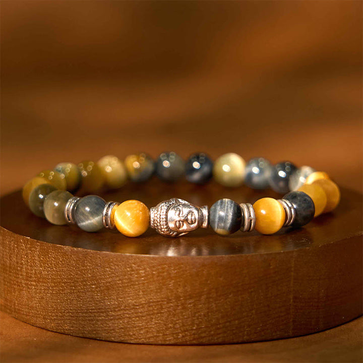Buddha Stonesブルーグリーンレッドタイガーアイ 仏陀頭 バランスブレスレット