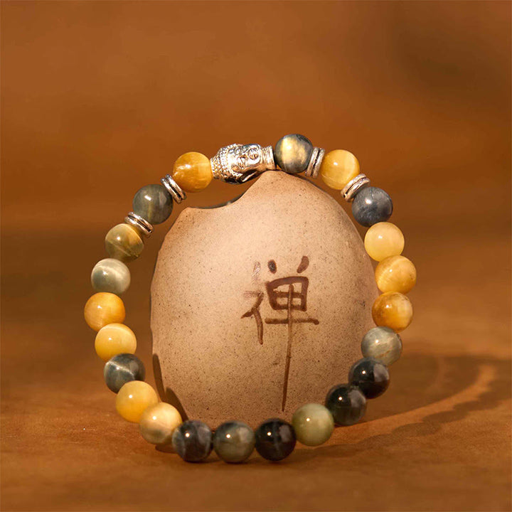 Buddha Stonesブルーグリーンレッドタイガーアイ 仏陀頭 バランスブレスレット