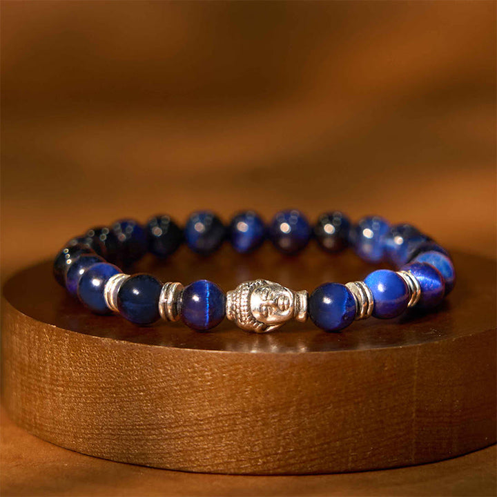 Buddha Stonesブルーグリーンレッドタイガーアイ 仏陀頭 バランスブレスレット
