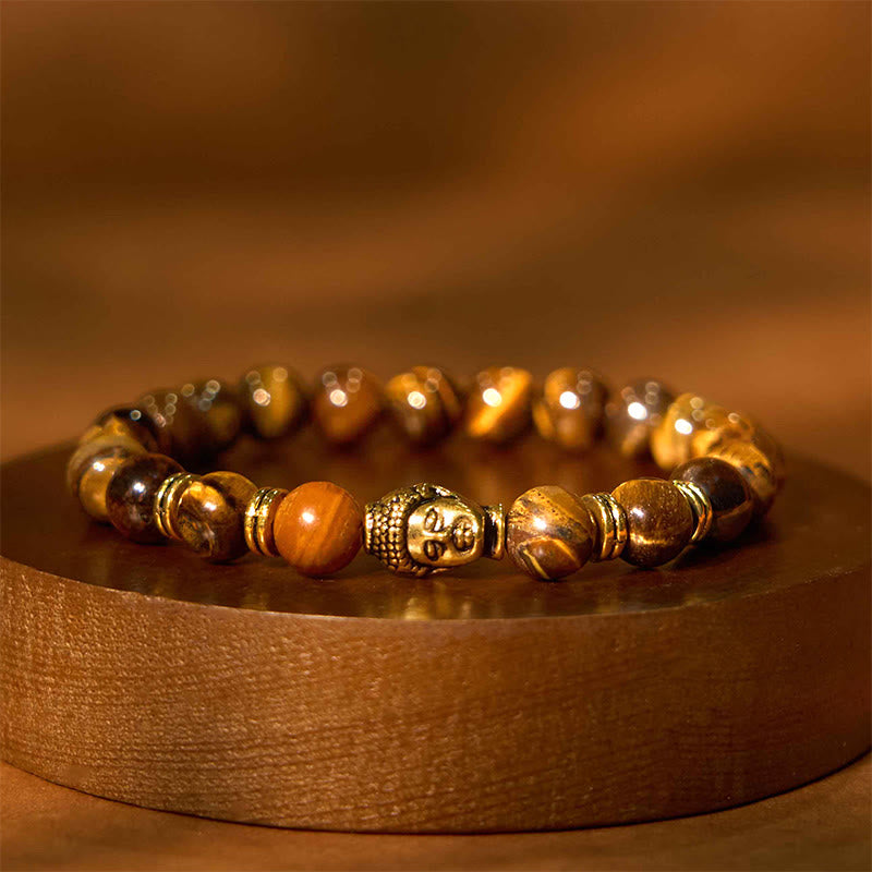 Buddha Stonesブルーグリーンレッドタイガーアイ 仏陀頭 バランスブレスレット