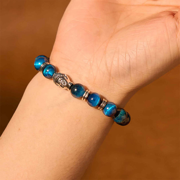 Buddha Stonesブルーグリーンレッドタイガーアイ 仏陀頭 バランスブレスレット