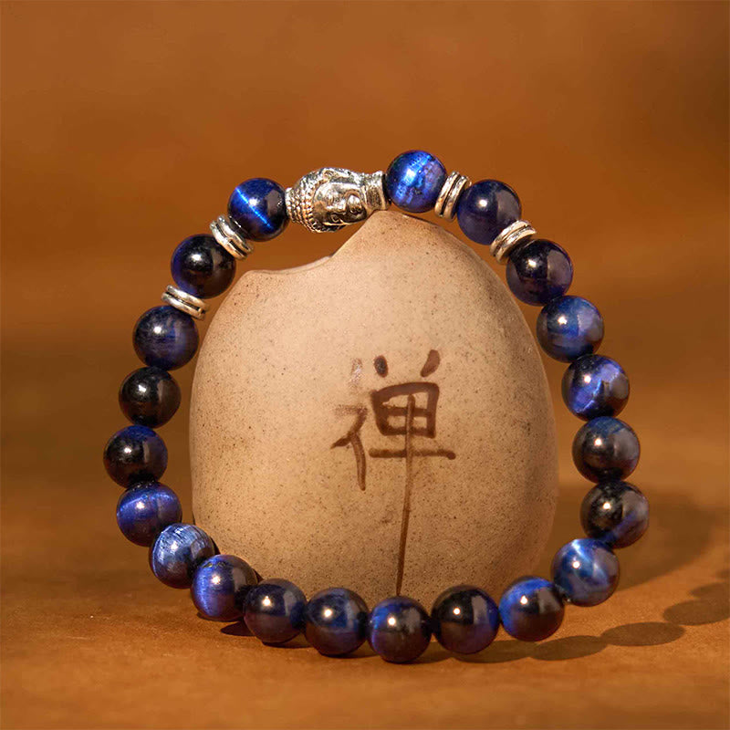 Buddha Stonesブルーグリーンレッドタイガーアイ 仏陀頭 バランスブレスレット