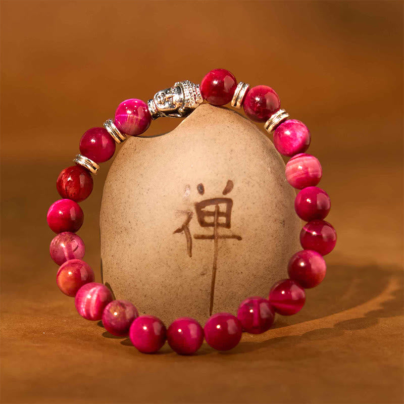 Buddha Stonesブルーグリーンレッドタイガーアイ 仏陀頭 バランスブレスレット