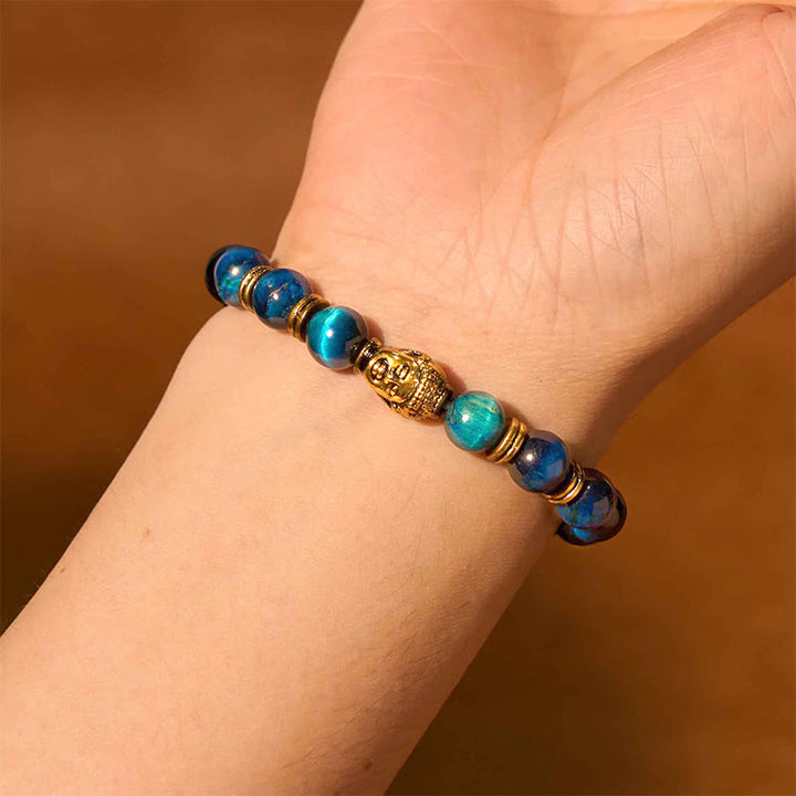 Buddha Stonesブルーグリーンレッドタイガーアイ 仏陀頭 バランスブレスレット