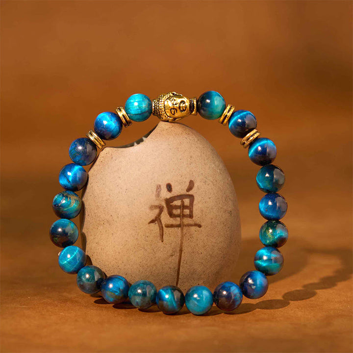 Buddha Stonesブルーグリーンレッドタイガーアイ 仏陀頭 バランスブレスレット