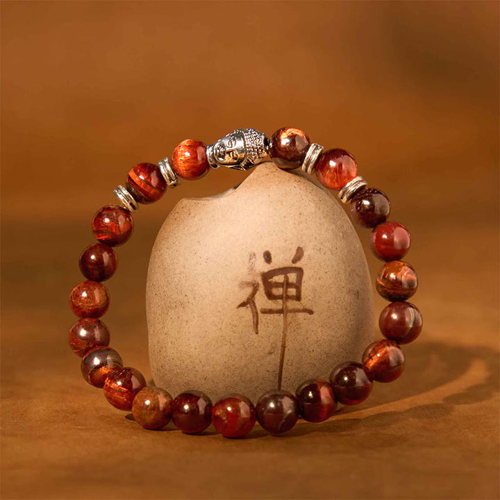 Buddha Stonesブルーグリーンレッドタイガーアイ 仏陀頭 バランスブレスレット