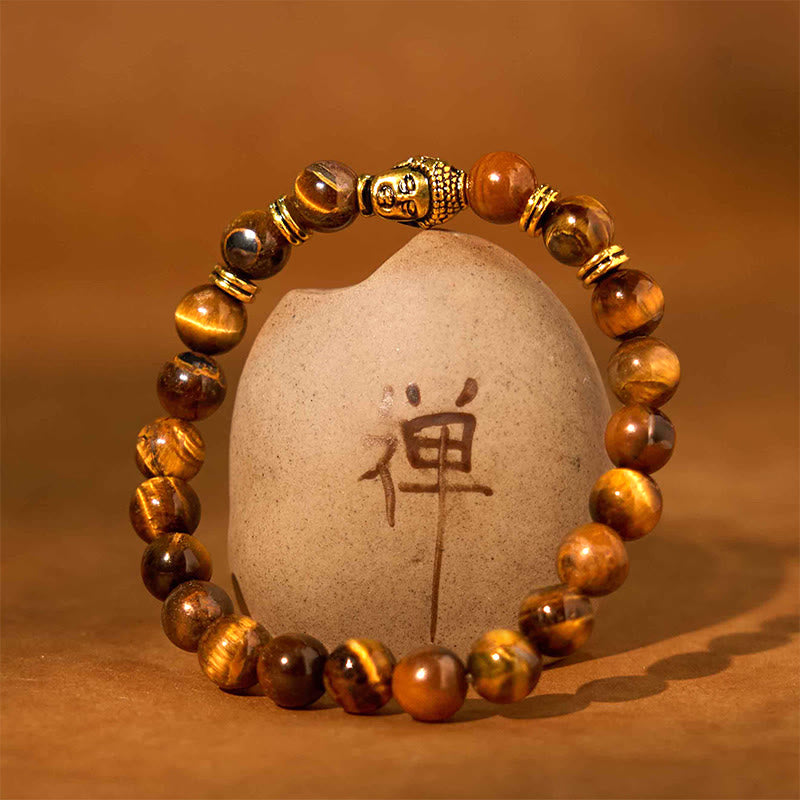 Buddha Stonesブルーグリーンレッドタイガーアイ 仏陀頭 バランスブレスレット