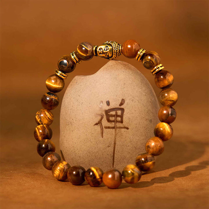 Buddha Stonesブルーグリーンレッドタイガーアイ 仏陀頭 バランスブレスレット
