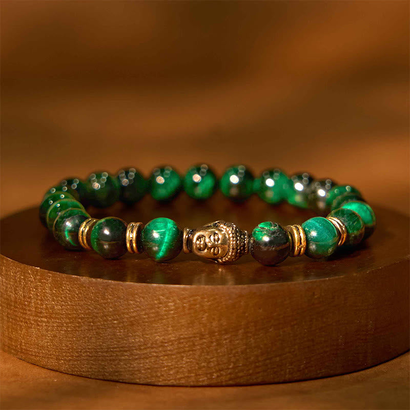 Buddha Stonesブルーグリーンレッドタイガーアイ 仏陀頭 バランスブレスレット