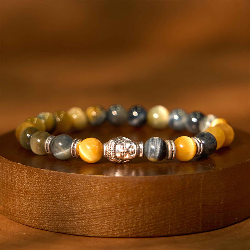 Buddha Stonesブルーグリーンレッドタイガーアイ 仏陀頭 バランスブレスレット