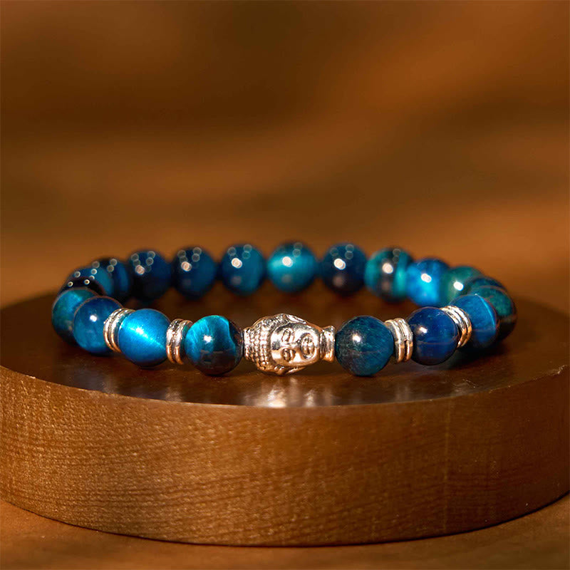 Buddha Stonesブルーグリーンレッドタイガーアイ 仏陀頭 バランスブレスレット