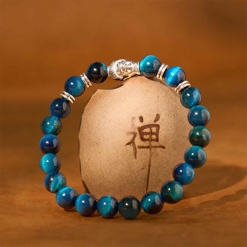 Buddha Stonesブルーグリーンレッドタイガーアイ 仏陀頭 バランスブレスレット