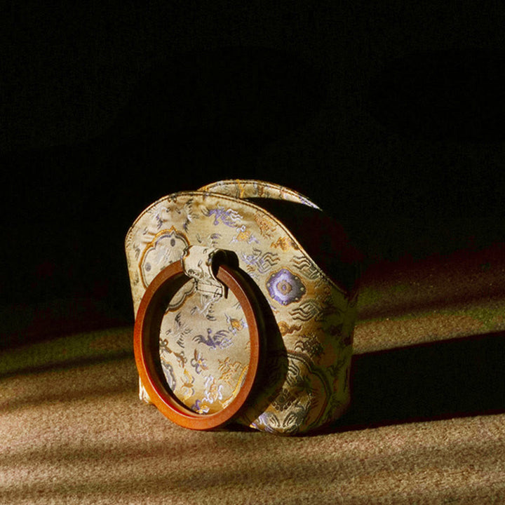 Buddha Stones、鶴、鹿、海水波、木製ハンドル、メタルチェーン、小銭入れ、クロスボディバッグ、ハンドバッグ