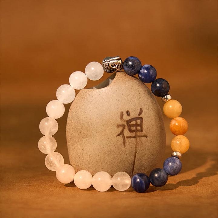 Buddha Stones天然ブラックオニキス ホワイトストーン グリーンアベンチュリン タイガーアイアゲート ミックスカラー 仏陀頭守護ブレスレット