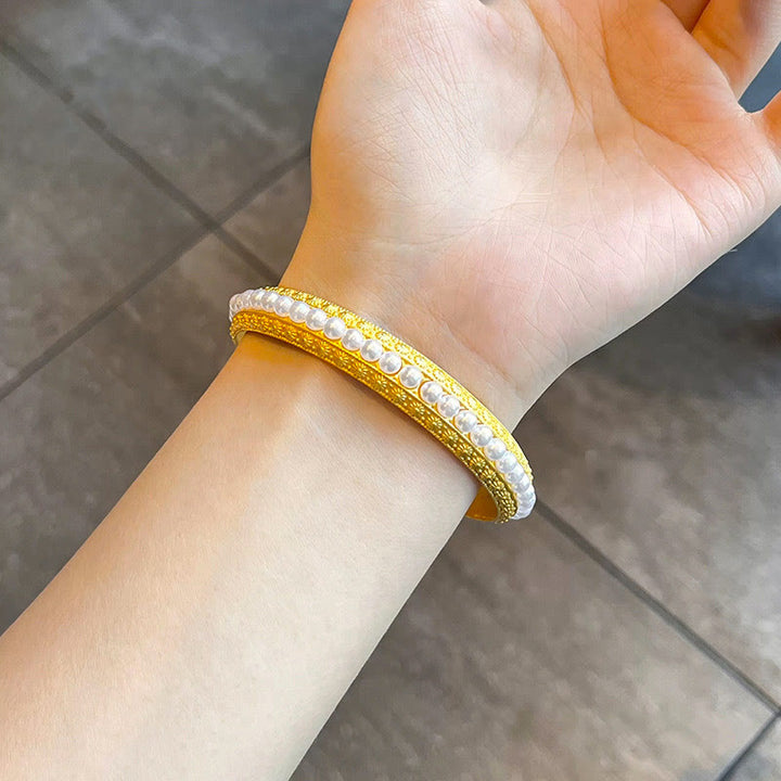 Buddha Stones銅パールヒーリングカフハーフブレスレットバングル