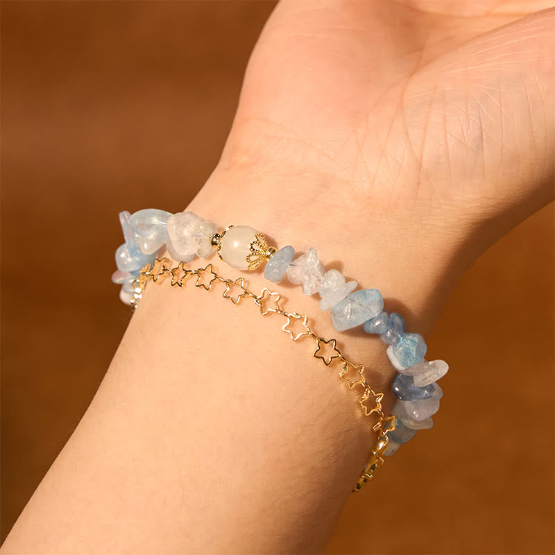 Buddha Stonesアクアマリン砂利デザインスターヒーリング磁気バックルブレスレット