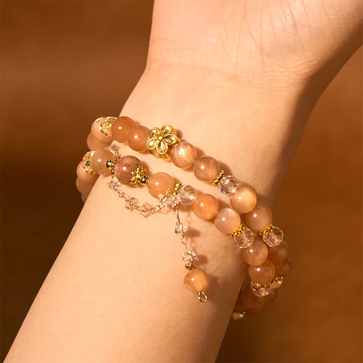 Buddha Stonesサンストーン クリスタル 桃の花 富 ダブルラップブレスレット
