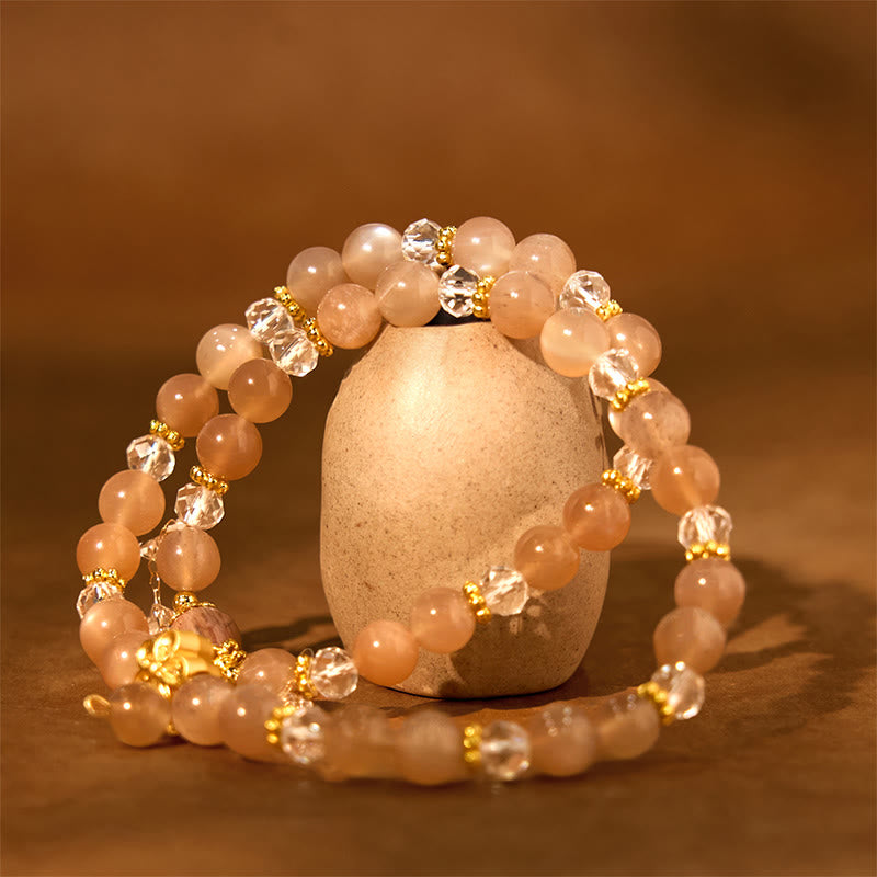 Buddha Stonesサンストーン クリスタル 桃の花 富 ダブルラップブレスレット