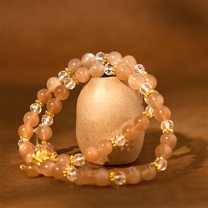 Buddha Stonesサンストーン クリスタル 桃の花 富 ダブルラップブレスレット