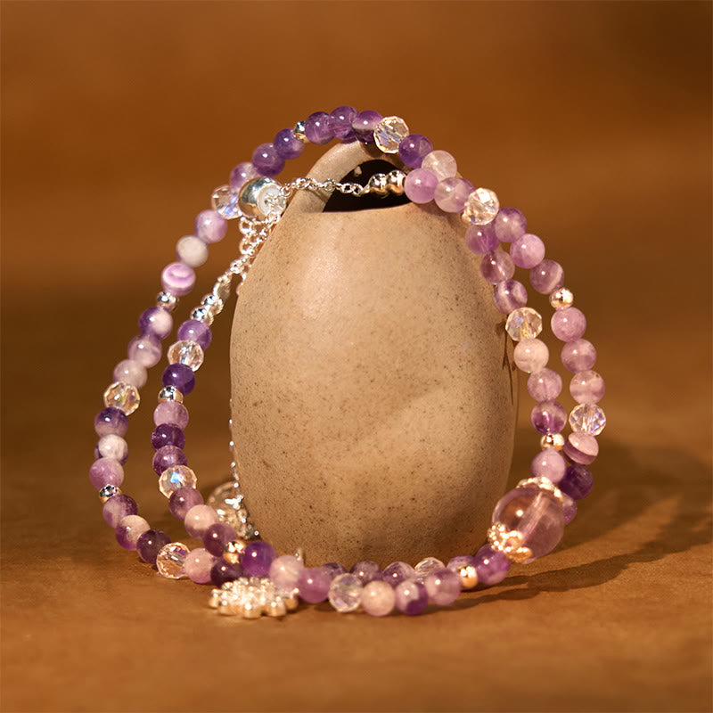 Buddha Stonesアメジスト クリスタル ひまわり スピリチュアルな気づき ダブルラップブレスレット