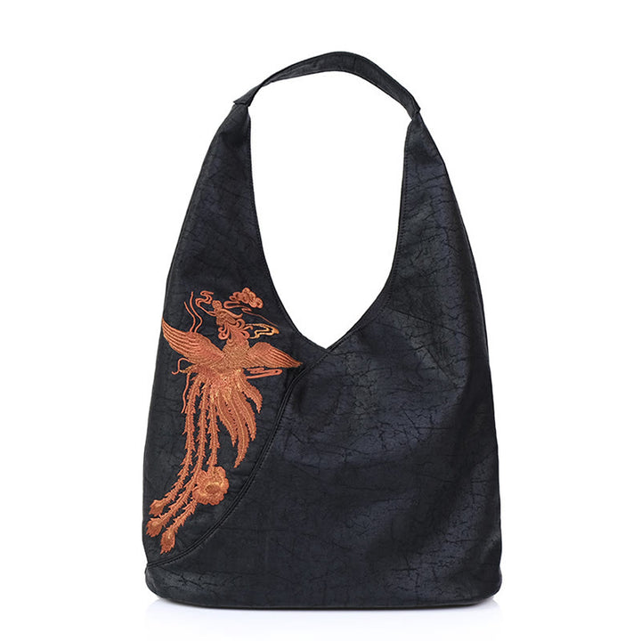Buddha Stones、魚、花、鳳凰の刺繍、翔雲舎シルクショルダーバッグ