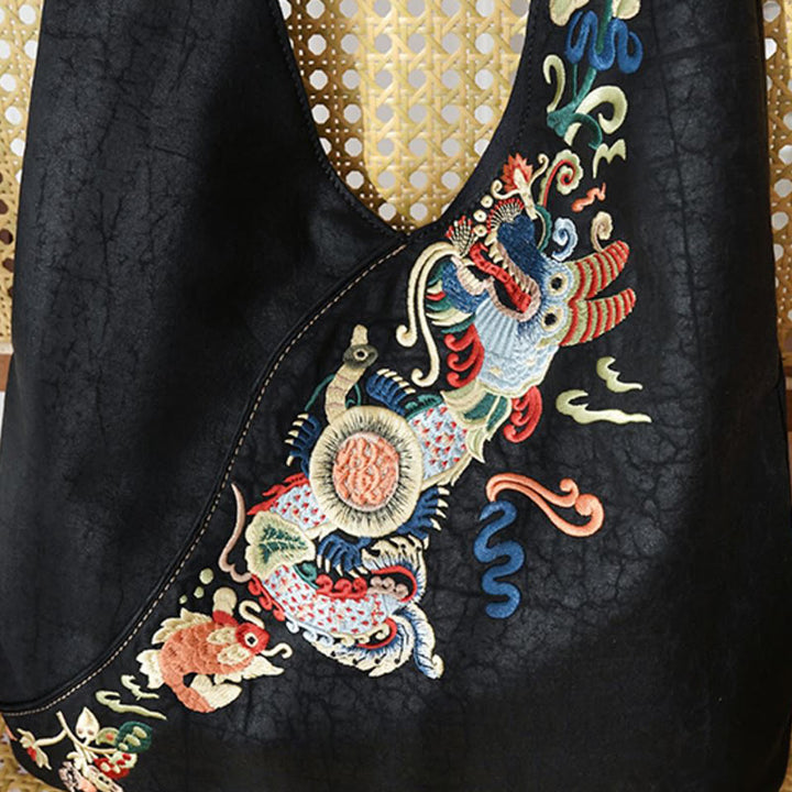 Buddha Stones、魚、花、鳳凰の刺繍、翔雲舎シルクショルダーバッグ