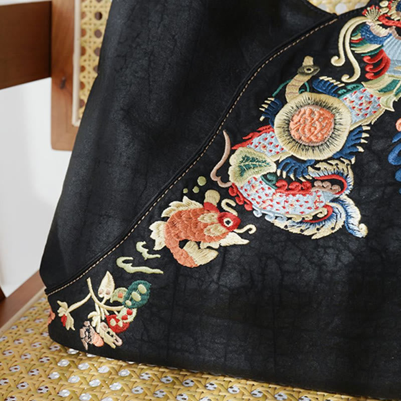 Buddha Stones、魚、花、鳳凰の刺繍、翔雲舎シルクショルダーバッグ
