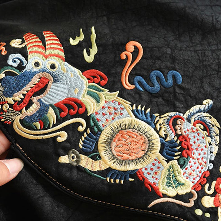 Buddha Stones、魚、花、鳳凰の刺繍、翔雲舎シルクショルダーバッグ