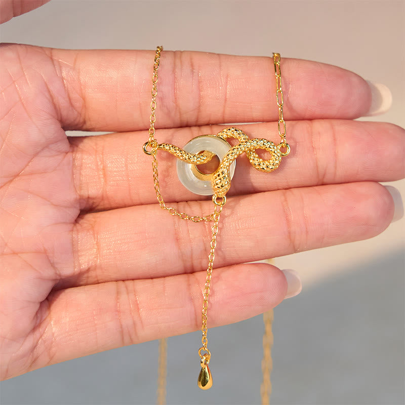Buddha Stonesカルセドニー ピースバックル 925スターリングシルバー ゴールド 蛇年 ハーモニーネックレスペンダント