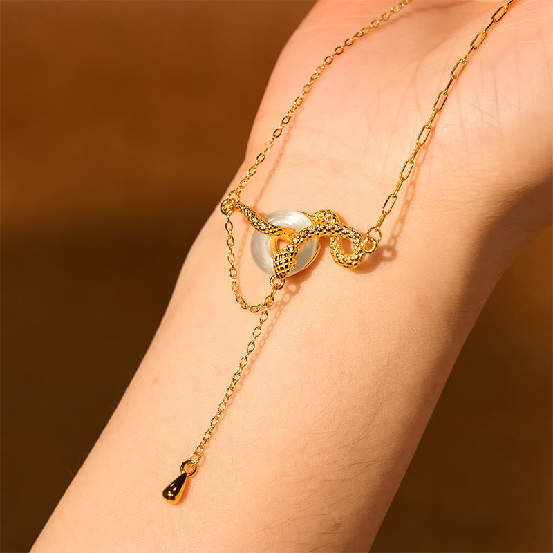 Buddha Stonesカルセドニー ピースバックル 925スターリングシルバー ゴールド 蛇年 ハーモニーネックレスペンダント