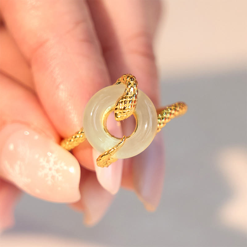 Buddha Stonesカルセドニー平和のお守りチャーム925スターリングシルバー黄金の蛇年ハーモニーリング - image 10