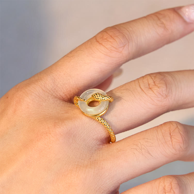 Buddha Stonesカルセドニー平和のお守りチャーム925スターリングシルバー黄金の蛇年ハーモニーリング - image 4