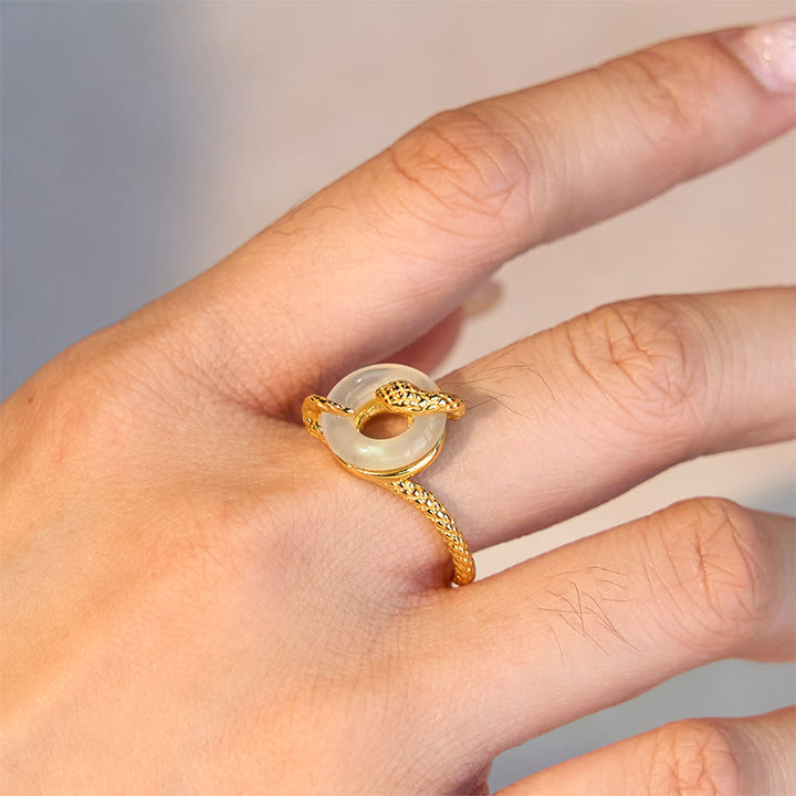 Buddha Stonesカルセドニー平和のお守りチャーム925スターリングシルバー黄金の蛇年ハーモニーリング - image 4