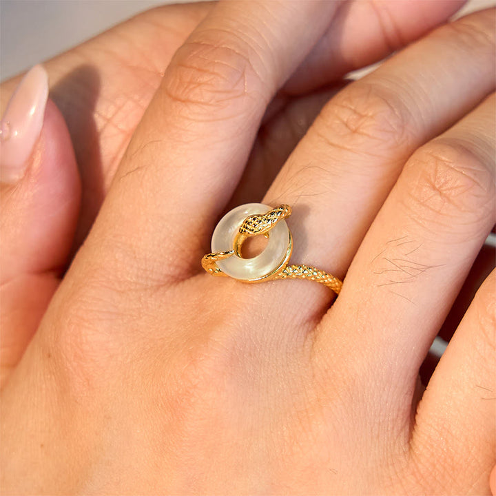 Buddha Stonesカルセドニー平和のお守りチャーム925スターリングシルバー黄金の蛇年ハーモニーリング - image 11