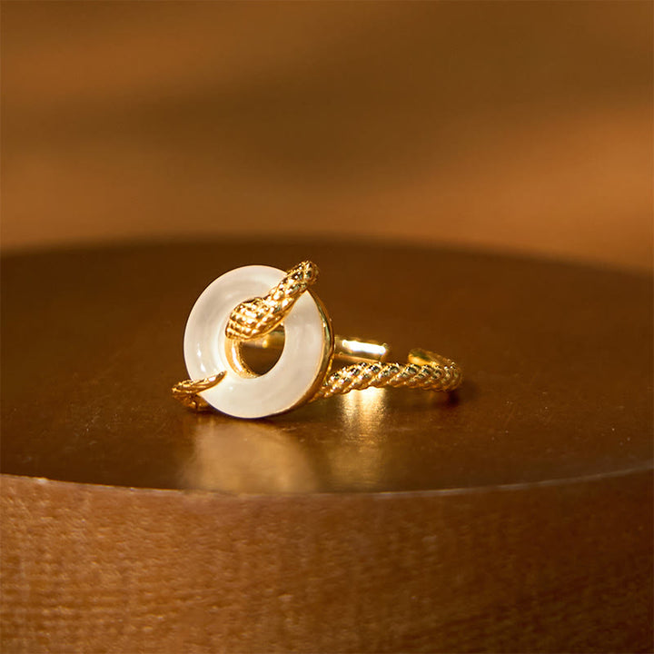 Buddha Stonesカルセドニー平和のお守りチャーム925スターリングシルバー黄金の蛇年ハーモニーリング - image 2