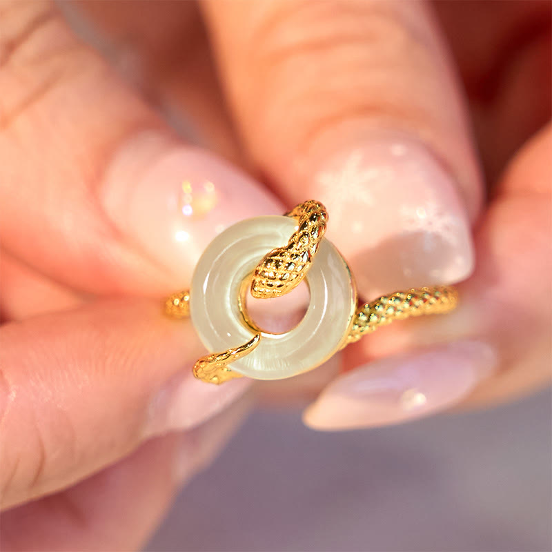 Buddha Stonesカルセドニー平和のお守りチャーム925スターリングシルバー黄金の蛇年ハーモニーリング - image 9