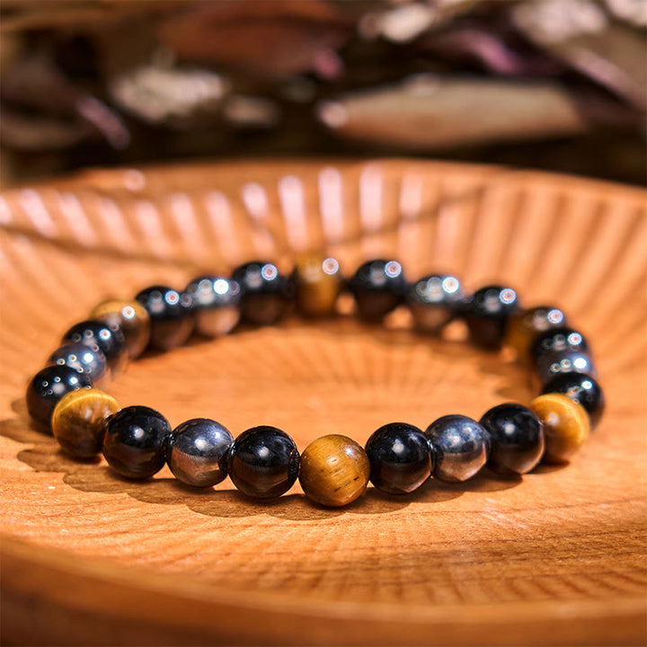 Buddha Stones天然タイガーアイオブシディアンヘマタイトポジティブパワフルブレスレット