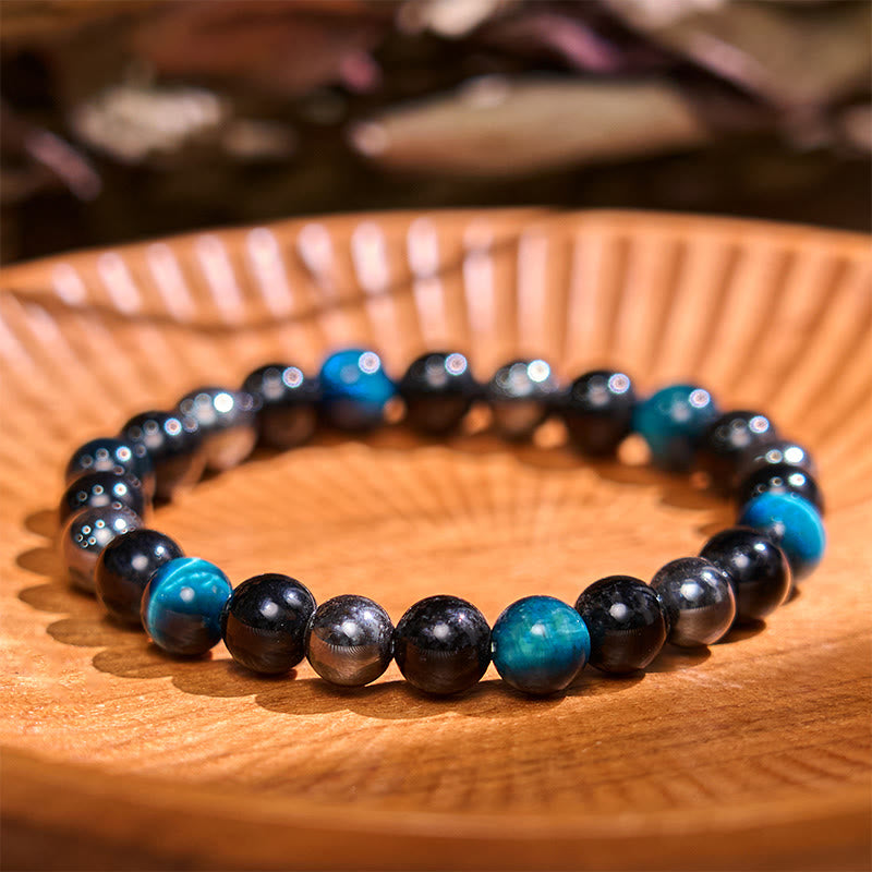Buddha Stones天然タイガーアイオブシディアンヘマタイトポジティブパワフルブレスレット