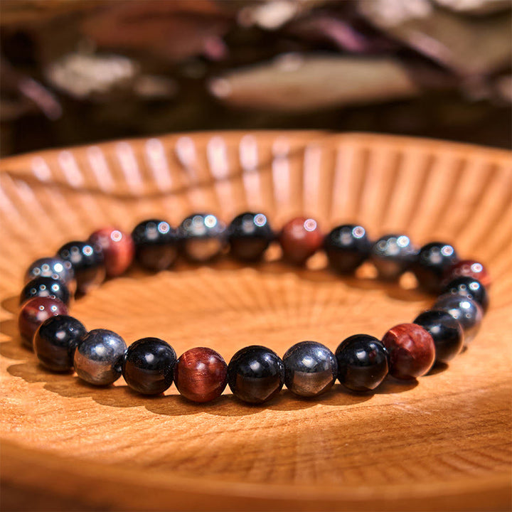 Buddha Stones天然タイガーアイオブシディアンヘマタイトポジティブパワフルブレスレット