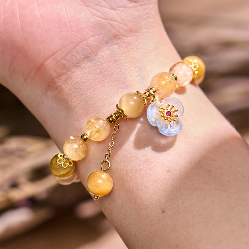 Buddha Stonesシトリン タイガーアイ フラワーチャーム 寛大さブレスレット