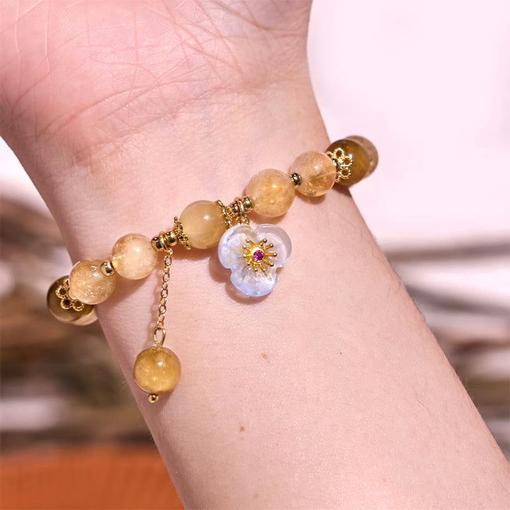 Buddha Stonesシトリン タイガーアイ フラワーチャーム 寛大さブレスレット