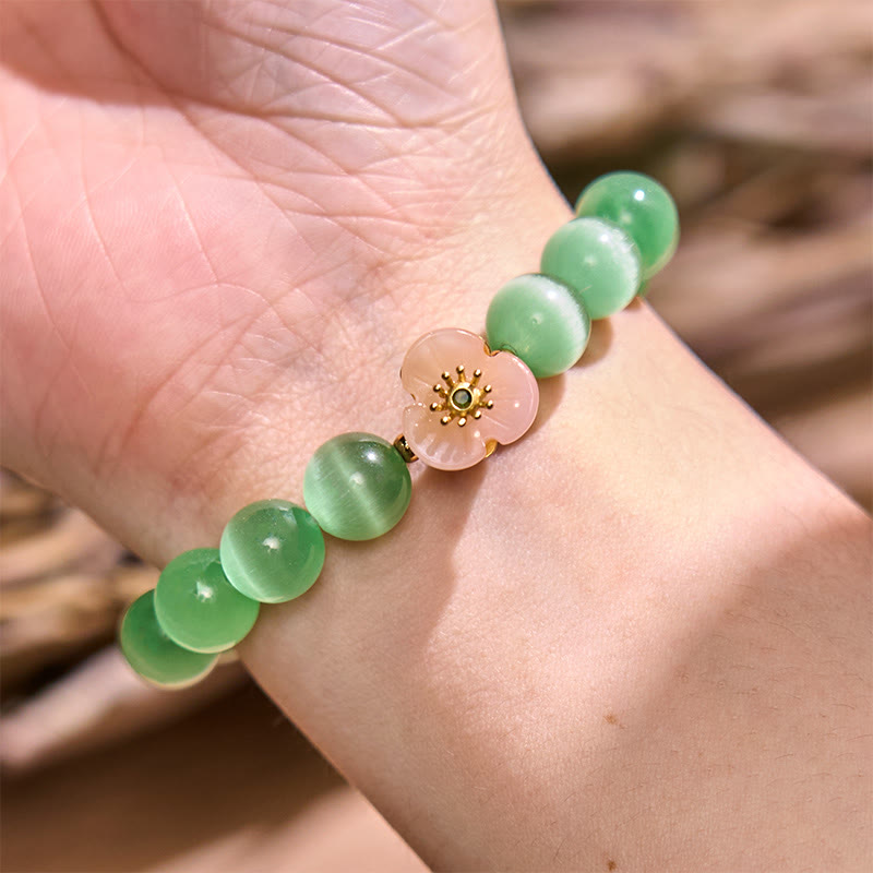 Buddha Stonesキャッツアイ クリソベリル フラワーラブブレスレット