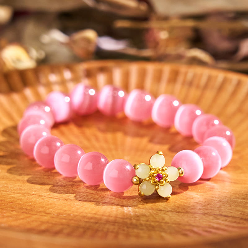 Buddha Stonesキャッツアイ クリソベリル フラワーラブブレスレット