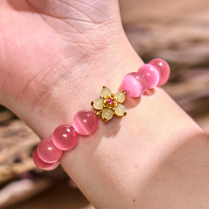 Buddha Stonesキャッツアイ クリソベリル フラワーラブブレスレット